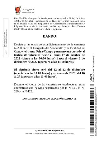 Imagen Bando Corte de carretera N-260 otoño - invierno 2022-2023