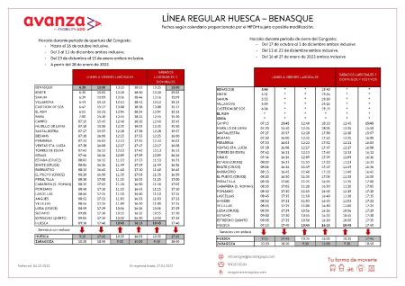 Imagen Horarios autobus Huesca-Benasque por obras previstas según calendario...
