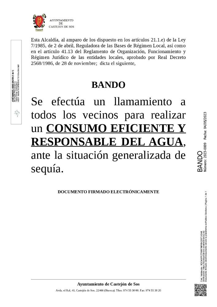 Imagen BANDO 2023-0009 [Bando - Uso responsable y eficiente del agua - sequía]