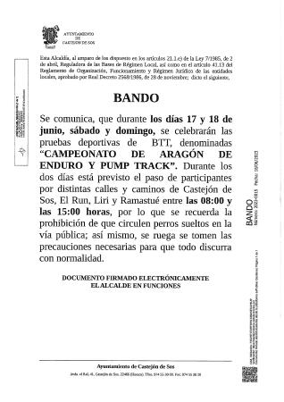 Imagen BANDO - Información-precaución pruebas CTO DE ARAGÓN ENDURO los días 17...