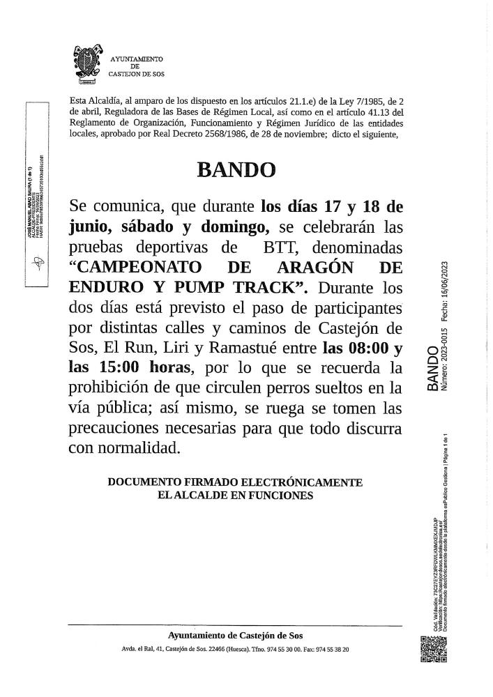 Imagen BANDO - Información-precaución pruebas CTO DE ARAGÓN ENDURO los días 17 y 18 de junio