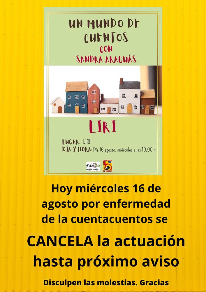 Imagen SE CANCELA la actividad de esta tarde 16 de agosto en Liri por enfermedad de la cuentacuentos