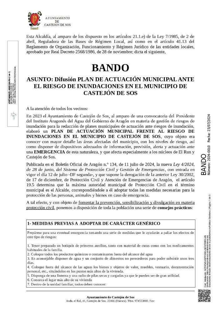 Imagen Información a los vecinos sobre medidas a adoptar ante el riesgo de inundaciones en el municipio y actuación ante una emergencia.