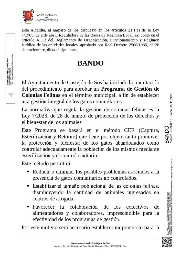 Imagen Tramitación del procedimiento para aprobar un Programa de Gestión de Colonias Felinas en el término municipal