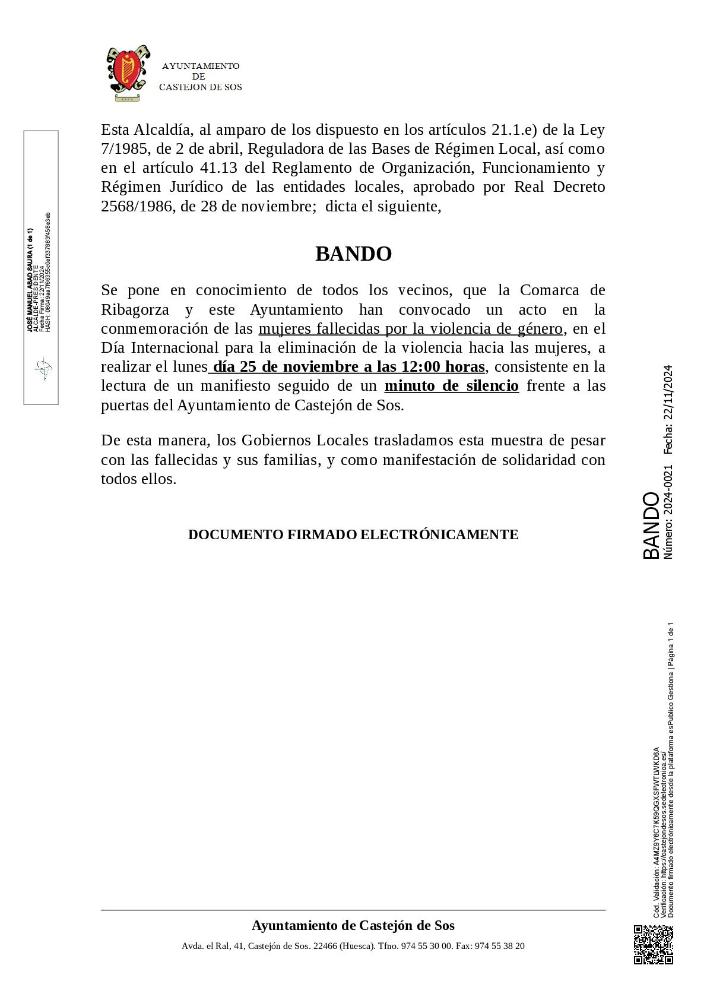 Imagen BANDO 2024-0021 [Bando -Acto día internacional para la eliminación de violencia hacia las mujeres]